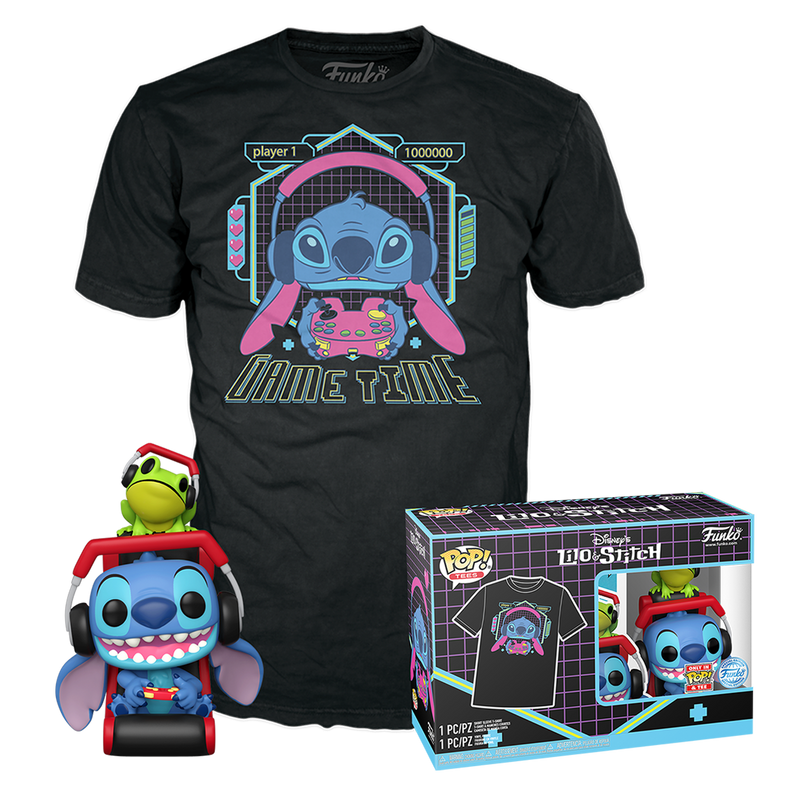 Gamer Stitch with Frog Lilo & Stitch Disney Funko Pop! & Tee Box